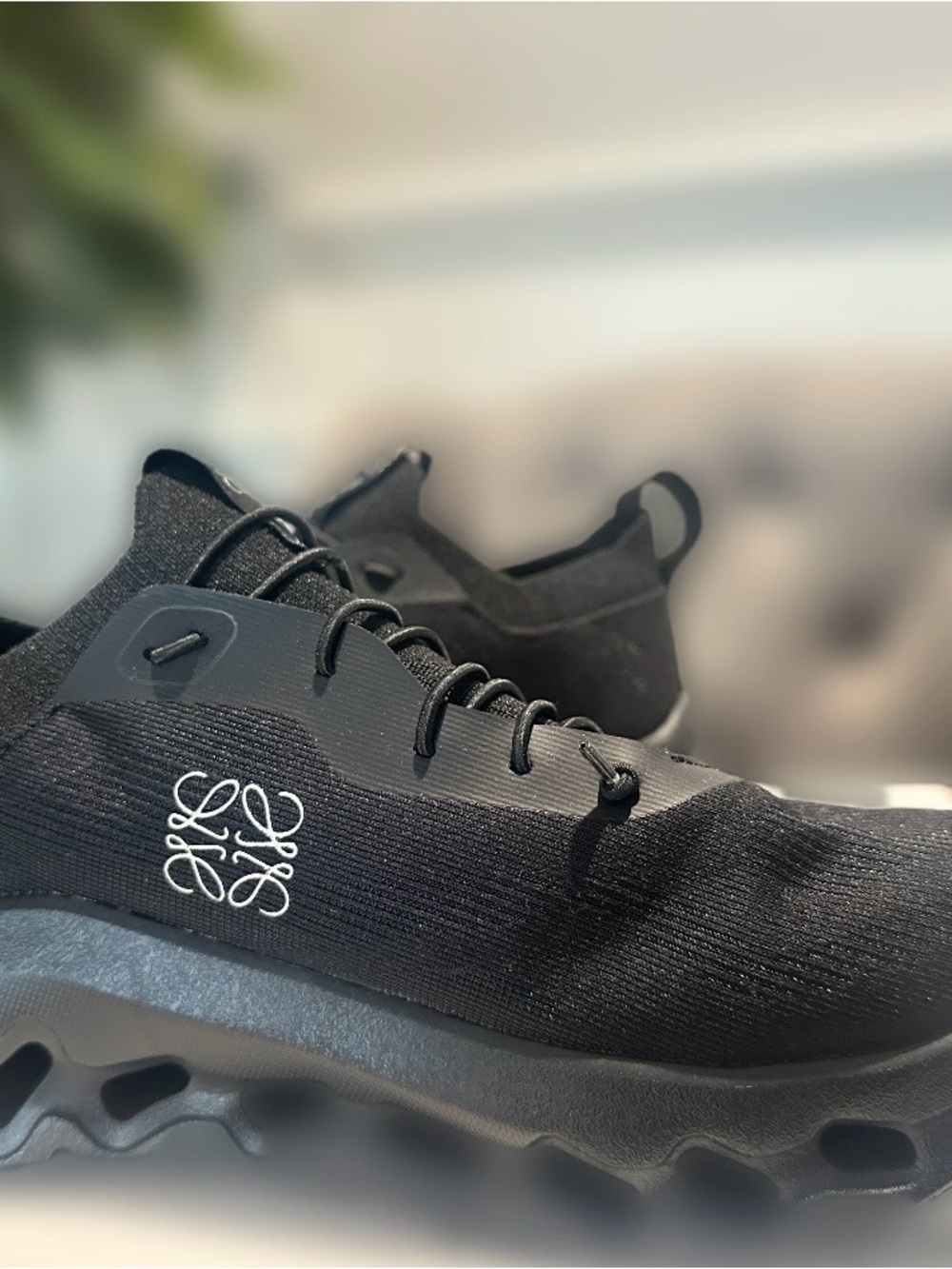 Loewe Black Knit Runner Sneaker with White Logo - woman